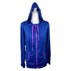 Lukka Sweater Women Extra Large Blue Striped Purple Trim Stretch Active Hoodie